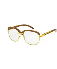 Oval WOOD Art Clear Lens Eyeglasses Unisex Vintage Fashion Aviator Sunglasses - Light Brown/Clear Lens - CZ190MMM7DK $11.78