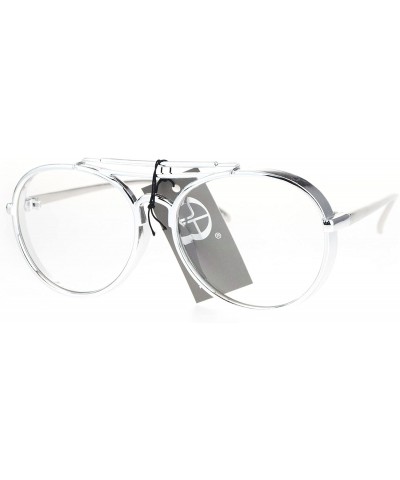 Aviator Round Aviator Clear Lens Glasses Unisex Vintage Fashion Eyeglasses - Silver - CF184RIHQU8 $19.78
