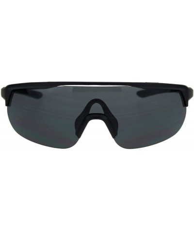 Shield Shield Goggle Style Sunglasses Oversized Half Rim Sporty Fashion UV 400 - Matte Black (Black) - CZ18UHTI8Y6 $14.24
