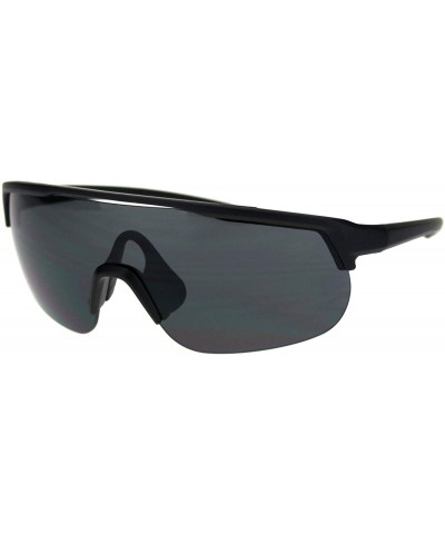 Shield Shield Goggle Style Sunglasses Oversized Half Rim Sporty Fashion UV 400 - Matte Black (Black) - CZ18UHTI8Y6 $14.24