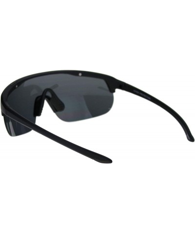 Shield Shield Goggle Style Sunglasses Oversized Half Rim Sporty Fashion UV 400 - Matte Black (Black) - CZ18UHTI8Y6 $14.24