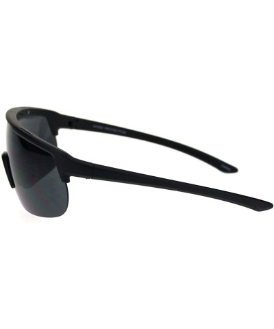 Shield Shield Goggle Style Sunglasses Oversized Half Rim Sporty Fashion UV 400 - Matte Black (Black) - CZ18UHTI8Y6 $21.65