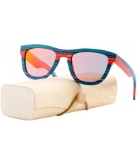 Square Men Wooden Sunglasses- Bamboo Wood Sunglasses for Women with Polarized Lens - Red - CL18TTYSNO9 $29.43