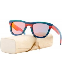 Square Men Wooden Sunglasses- Bamboo Wood Sunglasses for Women with Polarized Lens - Red - CL18TTYSNO9 $18.29