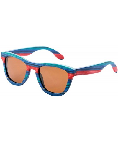 Square Men Wooden Sunglasses- Bamboo Wood Sunglasses for Women with Polarized Lens - Red - CL18TTYSNO9 $29.43