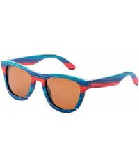Square Men Wooden Sunglasses- Bamboo Wood Sunglasses for Women with Polarized Lens - Red - CL18TTYSNO9 $29.43