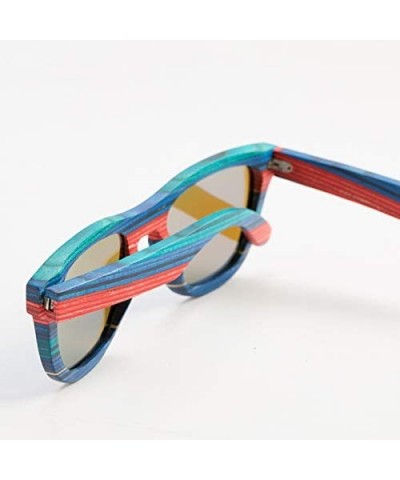 Square Men Wooden Sunglasses- Bamboo Wood Sunglasses for Women with Polarized Lens - Red - CL18TTYSNO9 $29.43