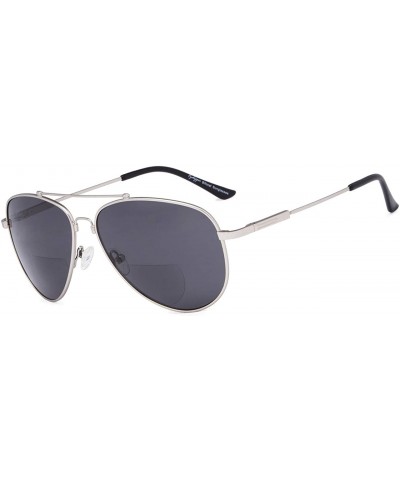 Aviator Bifocal Sunglasses - Polit Style Reading Sunglass with Memory Bridge and Arm - Silver Frame Grey Lens - C418EG0W5QX $...