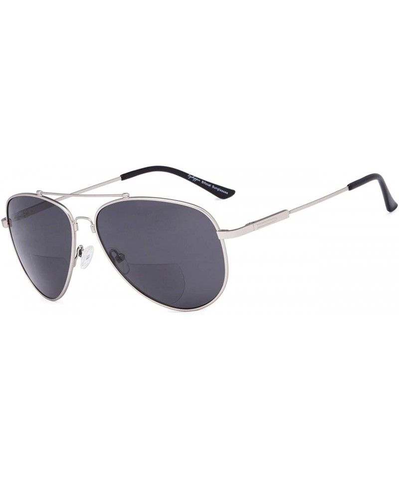 Aviator Bifocal Sunglasses - Polit Style Reading Sunglass with Memory Bridge and Arm - Silver Frame Grey Lens - C418EG0W5QX $...