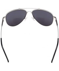 Aviator Bifocal Sunglasses - Polit Style Reading Sunglass with Memory Bridge and Arm - Silver Frame Grey Lens - C418EG0W5QX $...