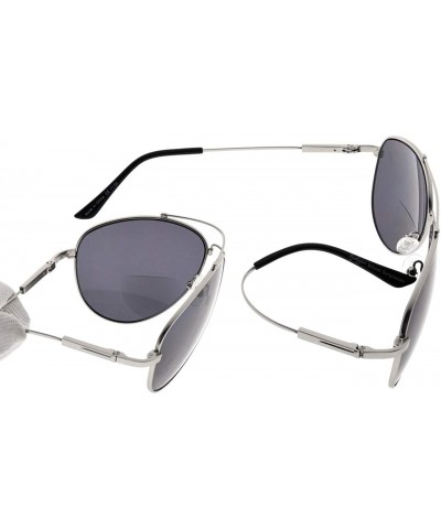 Aviator Bifocal Sunglasses - Polit Style Reading Sunglass with Memory Bridge and Arm - Silver Frame Grey Lens - C418EG0W5QX $...