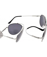 Aviator Bifocal Sunglasses - Polit Style Reading Sunglass with Memory Bridge and Arm - Silver Frame Grey Lens - C418EG0W5QX $...