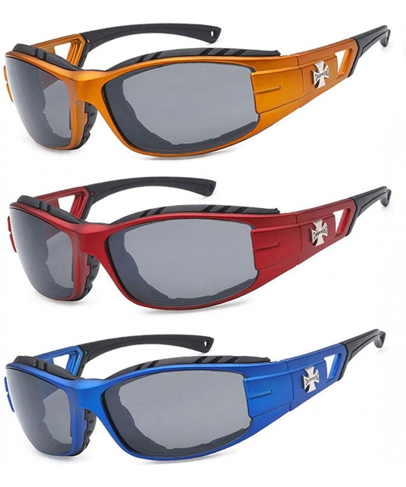 Sport 3 Pairs Padded Foam Wind Resistant Riding Sunglasses - Orange/Red/Blue - CP12OC1T385 $36.75