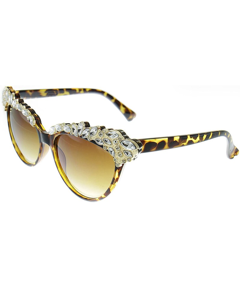 Shield Magnifique" Women's Crystal Embellished Cateye Fashion Trendy Sunglasses - Tortoise - CH12IEK6AEX $22.04