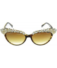 Shield Magnifique" Women's Crystal Embellished Cateye Fashion Trendy Sunglasses - Tortoise - CH12IEK6AEX $22.04