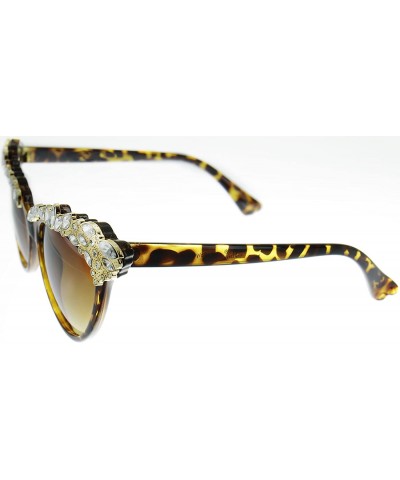 Shield Magnifique" Women's Crystal Embellished Cateye Fashion Trendy Sunglasses - Tortoise - CH12IEK6AEX $22.04