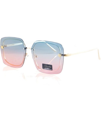 Square Oversize Square Inner Rim Oceanic Gradient Flat Lens Sunglasses A228 - Greenish Blue Pink - C118HA0T3D3 $13.25