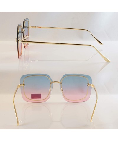 Square Oversize Square Inner Rim Oceanic Gradient Flat Lens Sunglasses A228 - Greenish Blue Pink - C118HA0T3D3 $24.84
