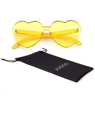 Rimless Heart Shaped Rimless Sunglasses Clout Goggles Candy Clear Lens Sun Glasses for Women Girls - Yellow - C9180N8403T $10.35