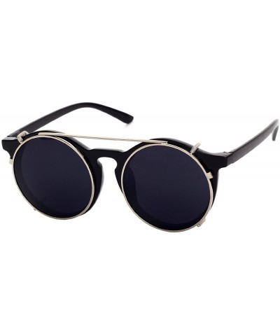Sport Unisex SJT-9736 Flip-up Detachable Lens Pantos Round Sunglasses - Black+black - CV12D7WB6RF $11.60