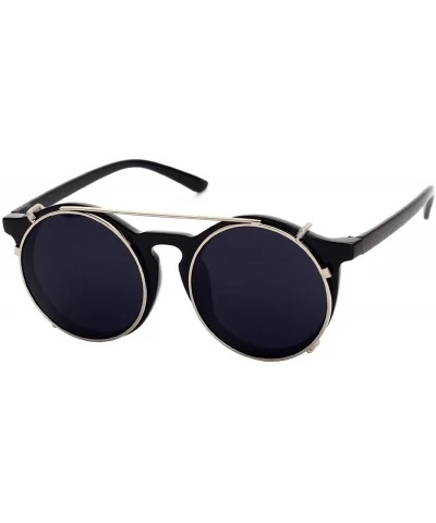 Sport Unisex SJT-9736 Flip-up Detachable Lens Pantos Round Sunglasses - Black+black - CV12D7WB6RF $23.19