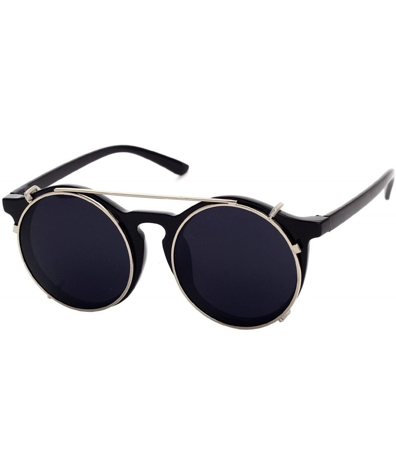 Sport Unisex SJT-9736 Flip-up Detachable Lens Pantos Round Sunglasses - Black+black - CV12D7WB6RF $23.19