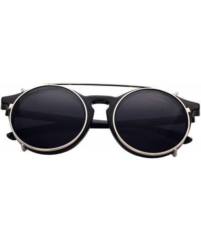 Sport Unisex SJT-9736 Flip-up Detachable Lens Pantos Round Sunglasses - Black+black - CV12D7WB6RF $23.19