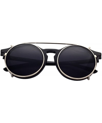 Sport Unisex SJT-9736 Flip-up Detachable Lens Pantos Round Sunglasses - Black+black - CV12D7WB6RF $11.60