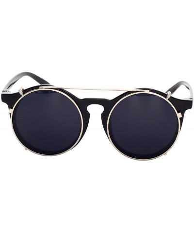 Sport Unisex SJT-9736 Flip-up Detachable Lens Pantos Round Sunglasses - Black+black - CV12D7WB6RF $23.19