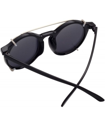 Sport Unisex SJT-9736 Flip-up Detachable Lens Pantos Round Sunglasses - Black+black - CV12D7WB6RF $23.82