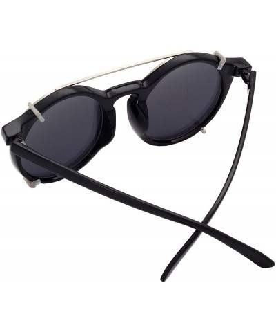 Sport Unisex SJT-9736 Flip-up Detachable Lens Pantos Round Sunglasses - Black+black - CV12D7WB6RF $23.19