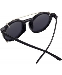 Sport Unisex SJT-9736 Flip-up Detachable Lens Pantos Round Sunglasses - Black+black - CV12D7WB6RF $23.19