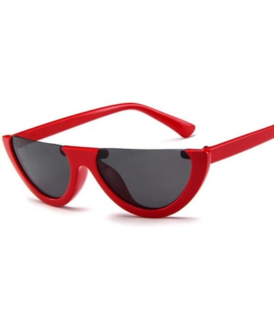 Cat Eye Cool Trendy Half Frame Rimless Cat Eye Sunglasses Women Fashion Clear Black - Red - C118XDW6473 $11.15