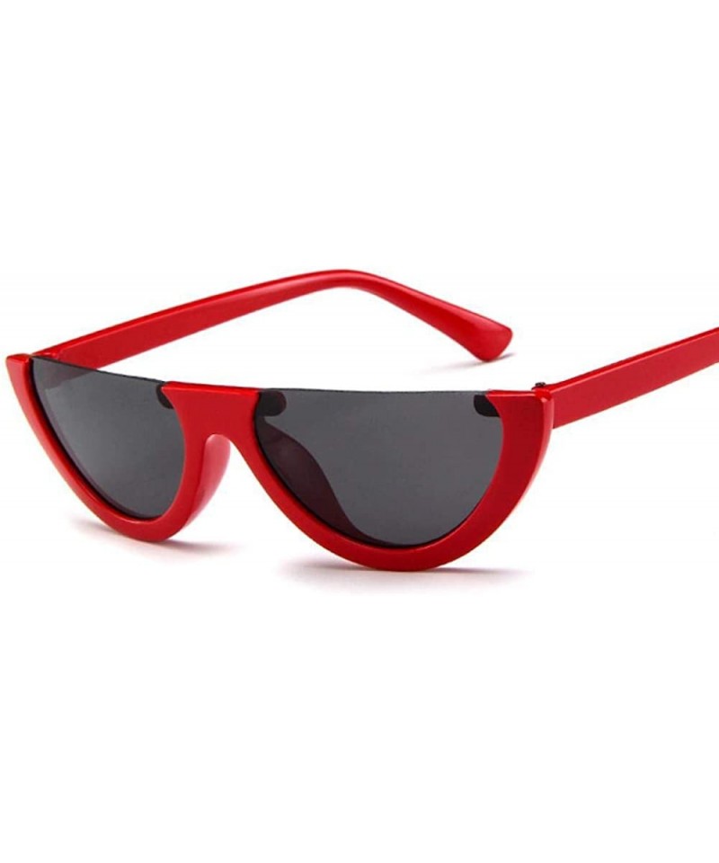 Cat Eye Cool Trendy Half Frame Rimless Cat Eye Sunglasses Women Fashion Clear Black - Red - C118XDW6473 $11.15