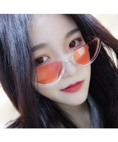 Cat Eye Cool Trendy Half Frame Rimless Cat Eye Sunglasses Women Fashion Clear Black - Red - C118XDW6473 $11.15