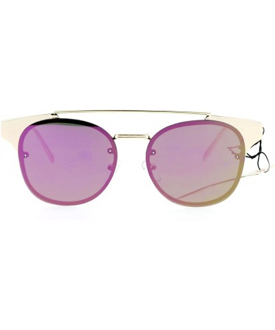 Rimless Womens Flat Top Metal Half Horn Rim Rimless Sunglasses - Gold Purple - CB12N5OUL8I $28.05