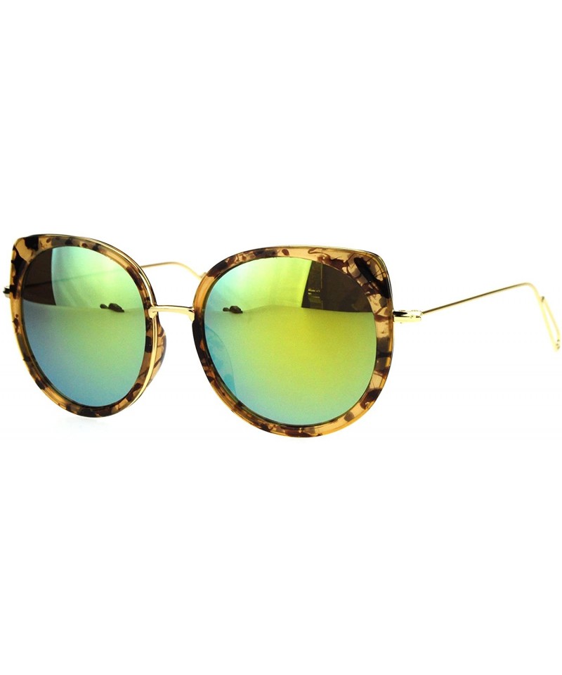 Cat Eye Womens Color Mirrored Lens Bat Shape Cat Eye Round Designer Funk Sunglasses - Yellow Tort - CU17Y08MTN2 $23.59