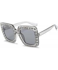 Oversized Oversized Diamond Sunglasses Women Handmade Square Frame Eyewear 67mm UV400 - Silver - CC186XNWRLU $25.74