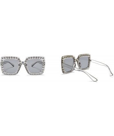 Oversized Oversized Diamond Sunglasses Women Handmade Square Frame Eyewear 67mm UV400 - Silver - CC186XNWRLU $25.74