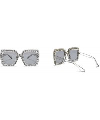Oversized Oversized Diamond Sunglasses Women Handmade Square Frame Eyewear 67mm UV400 - Silver - CC186XNWRLU $25.74