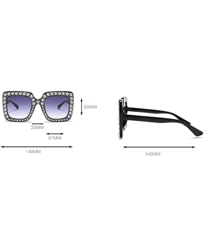 Oversized Oversized Diamond Sunglasses Women Handmade Square Frame Eyewear 67mm UV400 - Silver - CC186XNWRLU $25.74