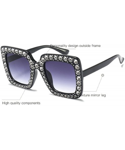 Oversized Oversized Diamond Sunglasses Women Handmade Square Frame Eyewear 67mm UV400 - Silver - CC186XNWRLU $25.74