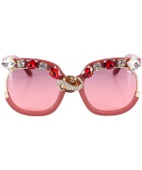 Round Vintage Cat Eye Diamond Crystal Sunglasses for Women Oversized Plastic Frame - Red - C7198G3KG2T $18.90