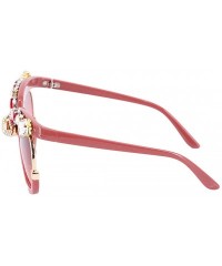 Round Vintage Cat Eye Diamond Crystal Sunglasses for Women Oversized Plastic Frame - Red - C7198G3KG2T $32.86