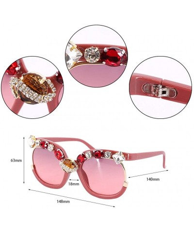 Round Vintage Cat Eye Diamond Crystal Sunglasses for Women Oversized Plastic Frame - Red - C7198G3KG2T $33.76