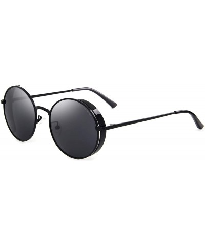 Goggle Women's Polarized Retro Round Frame Outdoor Driving Sunglasses - Black Frame Gray Lens - CY18SI706AZ $10.12