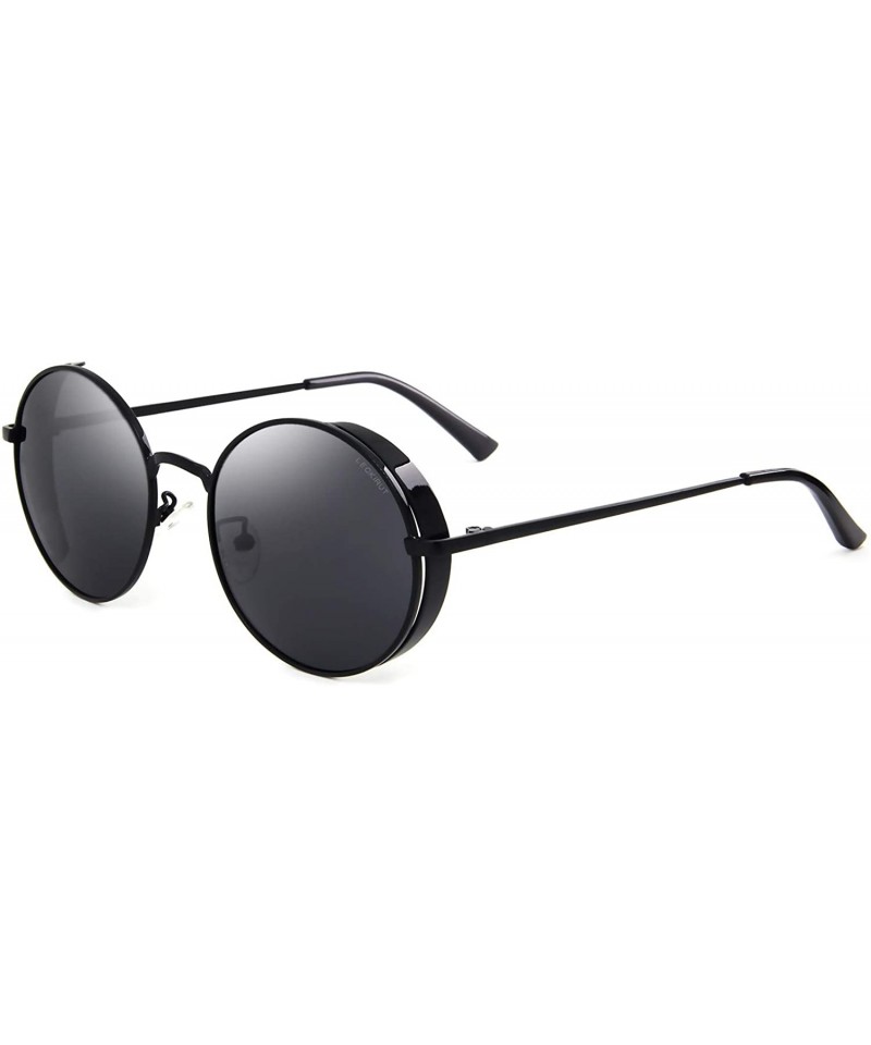 Goggle Women's Polarized Retro Round Frame Outdoor Driving Sunglasses - Black Frame Gray Lens - CY18SI706AZ $21.08