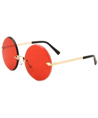 Oversized Oversized Rimless Diamond Edge Cut Lens Round Sunglasses - Red - C21908Z46W8 $26.31