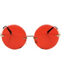 Oversized Oversized Rimless Diamond Edge Cut Lens Round Sunglasses - Red - C21908Z46W8 $26.31