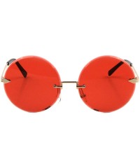 Oversized Oversized Rimless Diamond Edge Cut Lens Round Sunglasses - Red - C21908Z46W8 $11.53